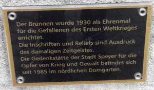 Modern inscription near the Speyer First World War memorial, Germany (©Roger Smither).